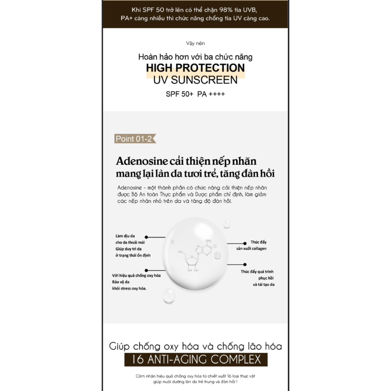 Kem Chống Nắng Trắng Da, Nâng Tông High Protection UV Sunscreen SPF 50+ PA++++ RIC.O REMIUM 50ml Hàn Quốc