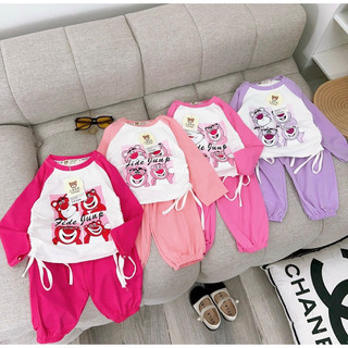 Bộ gấu dâu losto dây rút 2 màu cho bé gái