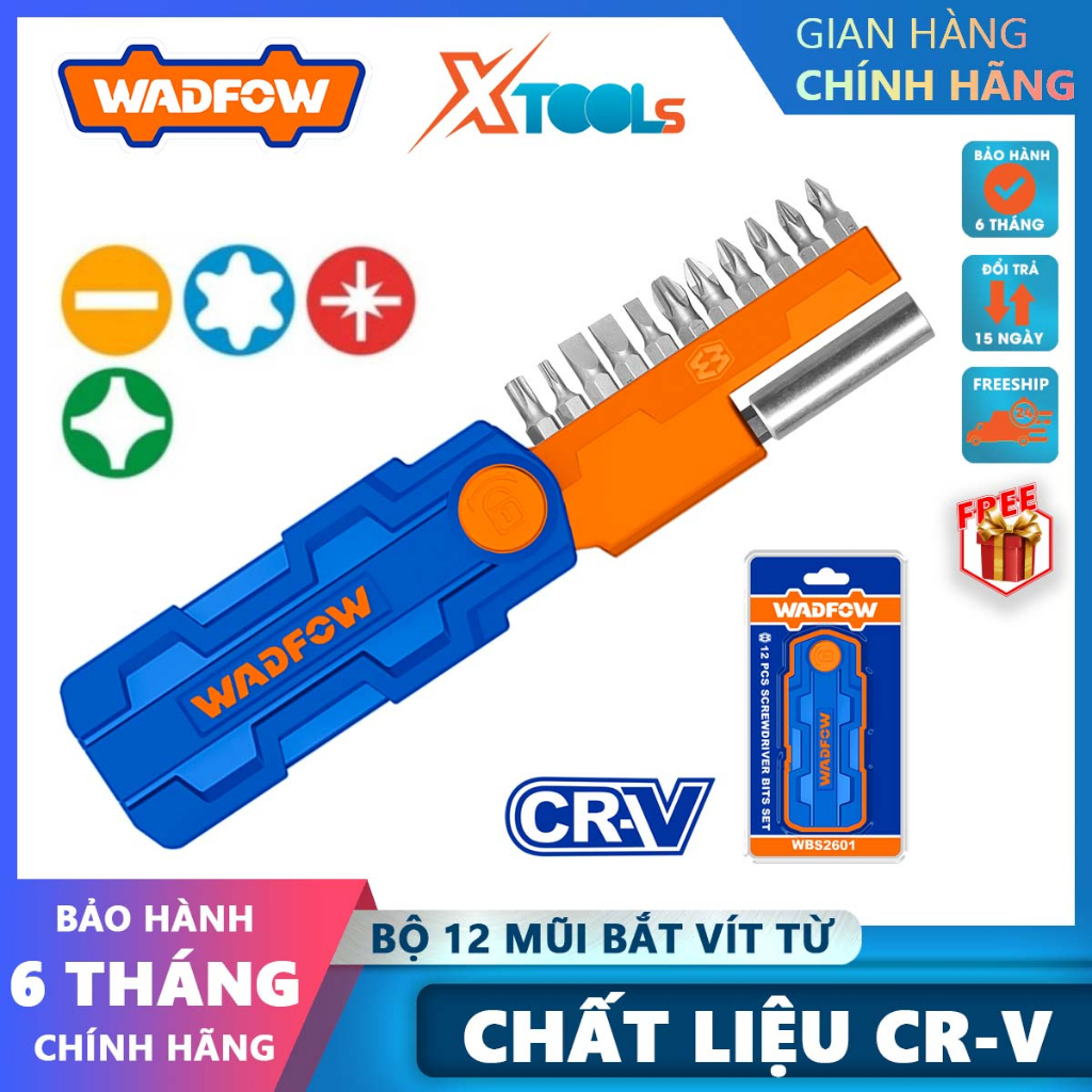 Bộ 12 mũi bắt vít từ WADFOW WBS2601 gồm 11 cái đầu vít CRV 25mm và 1 khay nhựa giữ đầu vít - chính hãng