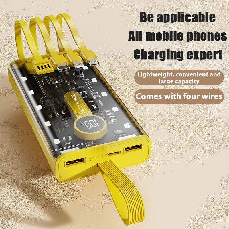 Pin Sạc Dự Phòng 20000mAh Sạc Nhanh 66W Gắn Kèm 4 Dây Cáp Sạc