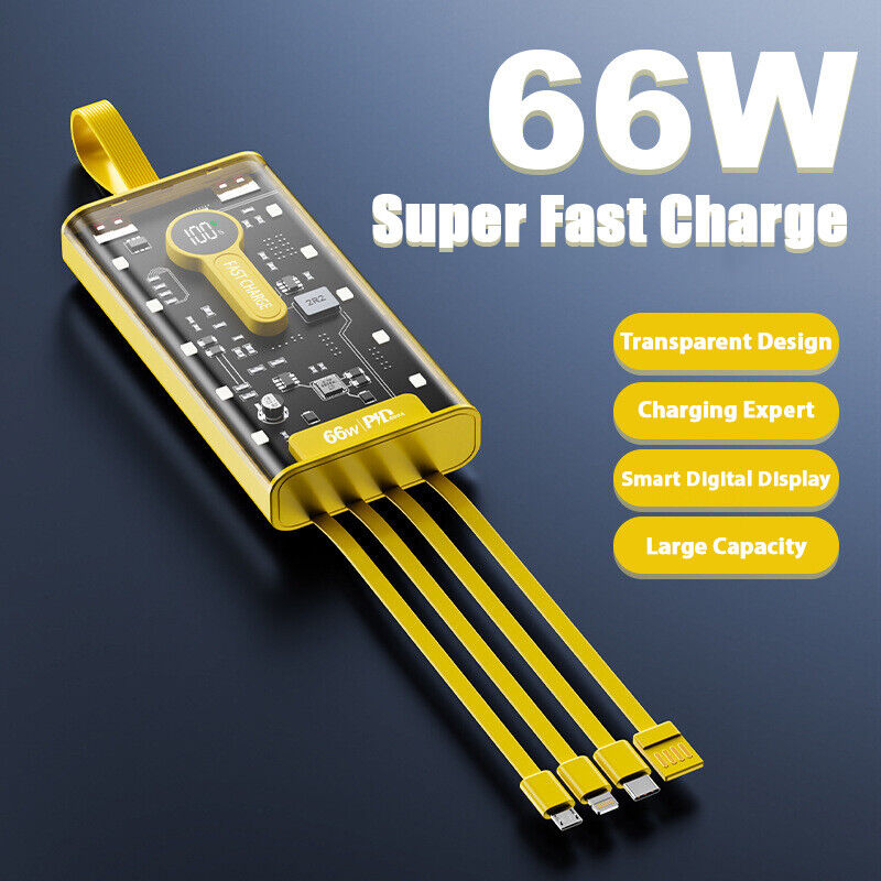 Pin Sạc Dự Phòng 20000mAh Sạc Nhanh 66W Gắn Kèm 4 Dây Cáp Sạc