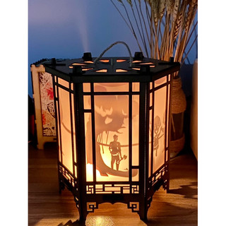 Đèn Kéo quân Handmade cao 24cm,Hình quay Chị Hằng,Chú Cuội, Múa lân