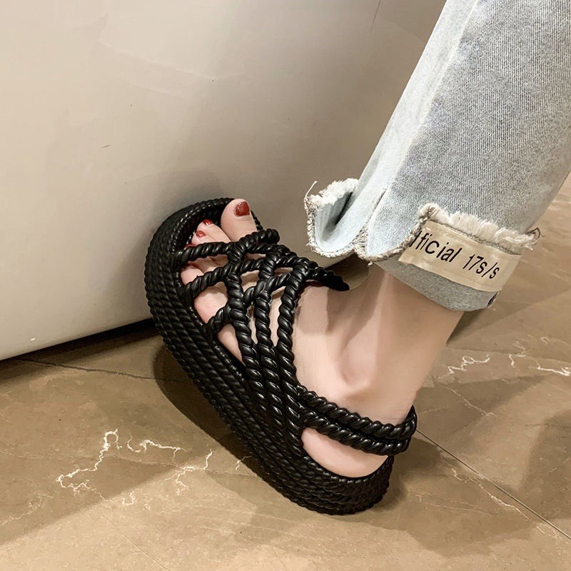 Dép Sandal Quai Chéo Dây Bện Đế 5cm Dép Quai Hậu Siêu Mềm Chống Nước