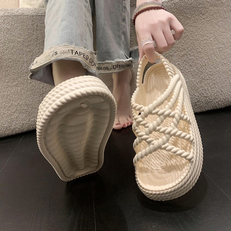 Dép Sandal Quai Chéo Dây Bện Đế 5cm Dép Quai Hậu Siêu Mềm Chống Nước