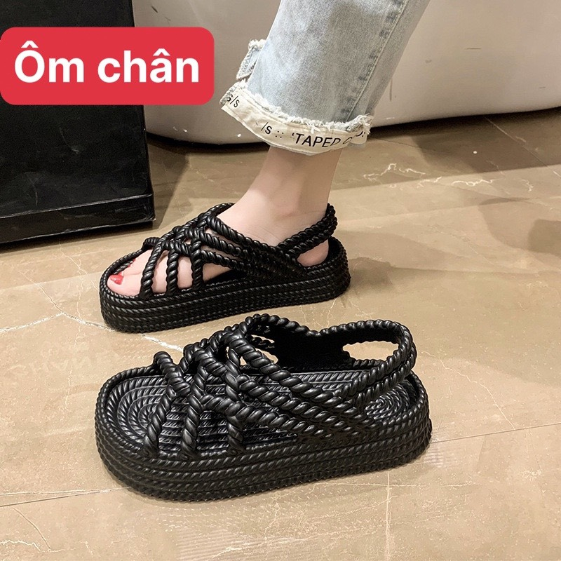 Dép Sandal Quai Chéo Dây Bện Đế 5cm Dép Quai Hậu Siêu Mềm Chống Nước