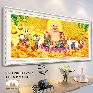 Tranh đính đá Phật Di Lặc Ngũ Phúc kích thước :150x70cm