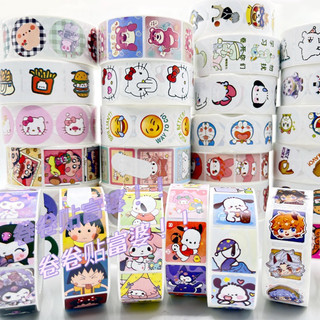 Cuộn 500 hình dán nhãn dán sticker hoạt hình Sanrio Kuromi Melody Cinnamoroll Kitty Pochacco Pompurin dễ thương