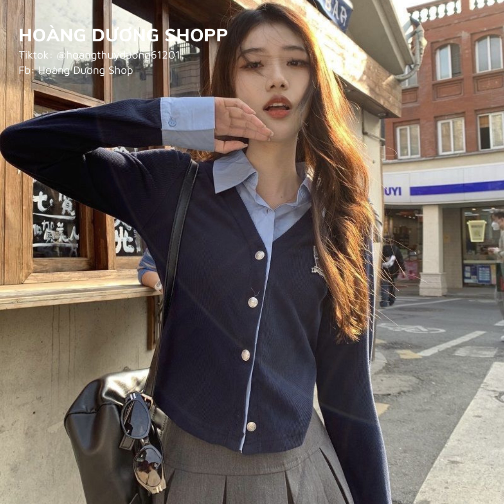 Áo Sơ Mi Tay Dài Giả Hai Lớp Dáng Ôm Phong Cách Hàn Quốc, Áo Sơ Mi Nỉ Mỏng 2 Lớp Ôm Eo Thời Trang Thu Đông Cho Nữ
