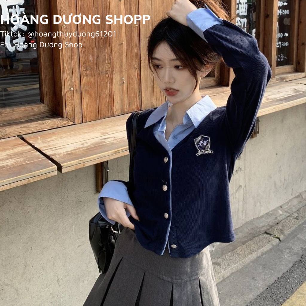 Áo Sơ Mi Tay Dài Giả Hai Lớp Dáng Ôm Phong Cách Hàn Quốc, Áo Sơ Mi Nỉ Mỏng 2 Lớp Ôm Eo Thời Trang Thu Đông Cho Nữ