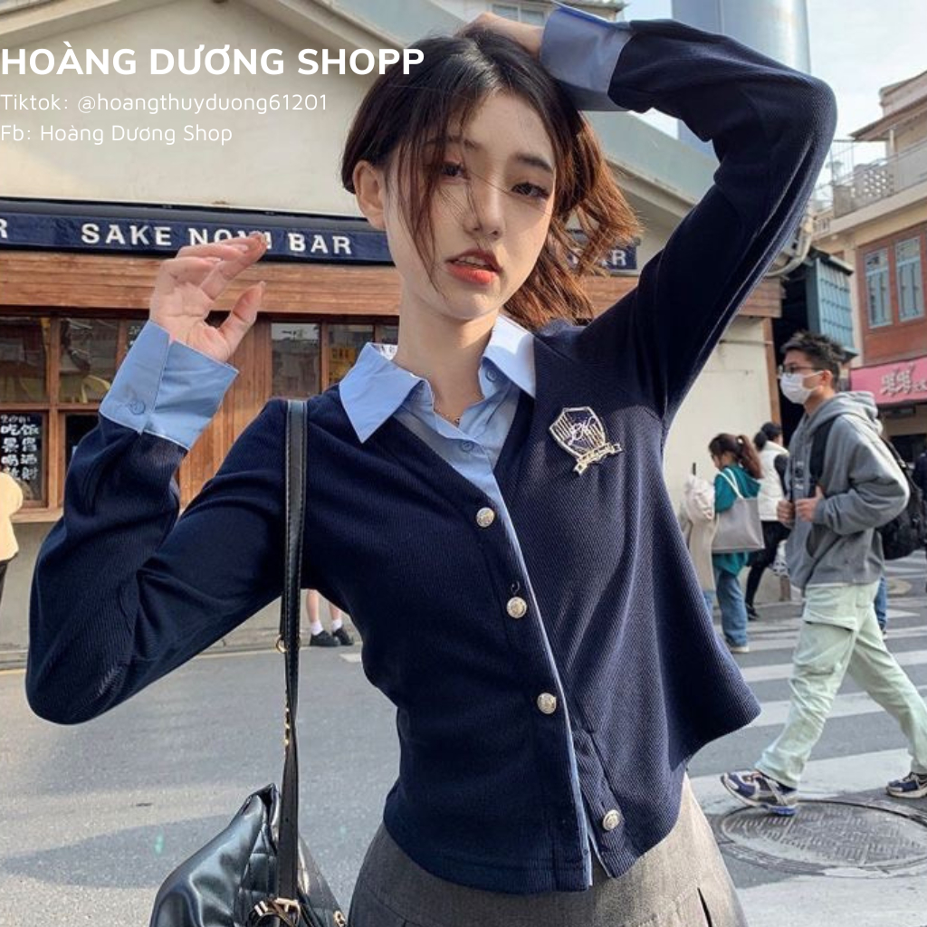 Áo Sơ Mi Tay Dài Giả Hai Lớp Dáng Ôm Phong Cách Hàn Quốc, Áo Sơ Mi Nỉ Mỏng 2 Lớp Ôm Eo Thời Trang Thu Đông Cho Nữ