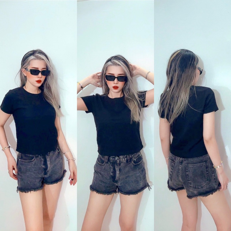 Áo croptop baby tee cổ tròn thun pc bố dày dặn 5 màu