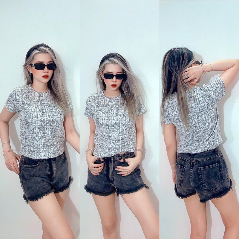 Áo croptop baby tee cổ tròn thun pc bố dày dặn 5 màu