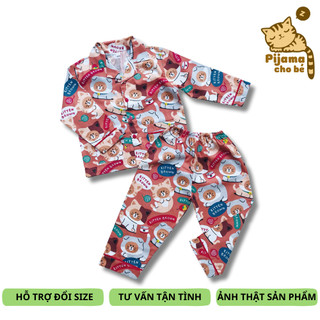 Pijama dài cho bé vải Thô đẹp hút mồ hôi hình Mèo con ngộ nghĩnh size 1-9 tuổi cho bé 10-40kg