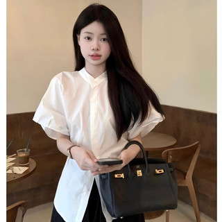 Áo sơmi tay bồng cổ đính ngọc dáng tiểu thư , áo sơmi form rộng snupi