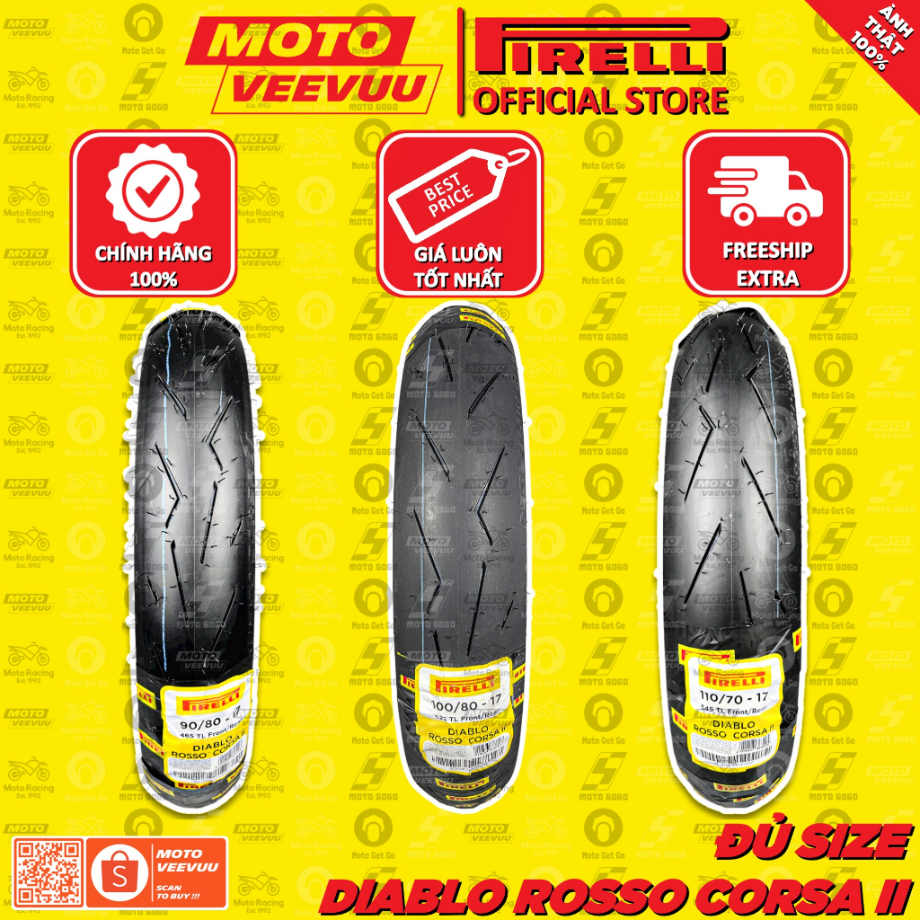 Vỏ lốp xe máy PIRELLI Diablo Rosso Corsa 2 II đủ size xe số 60 70 80 90 100 110 120 130 140 150 17