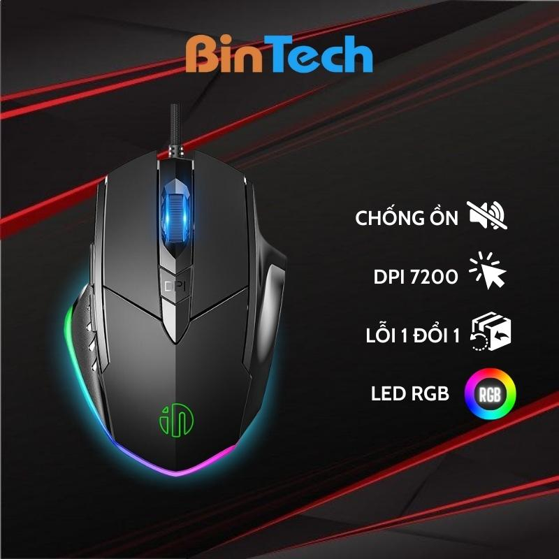 Chuột máy tính gaming chơi game BINTECH Inphic PW1 bản có dây và không dây tắt âm silent 7200 DPI Led RGB