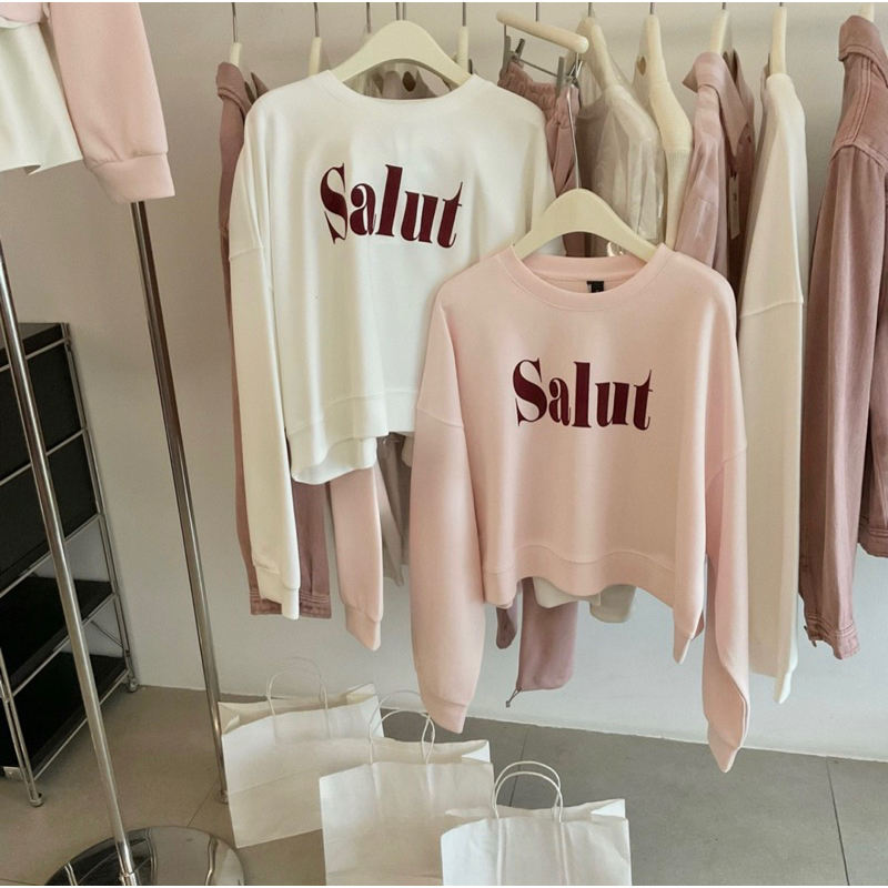 Áo nỉ Salut dáng vừa màu pastel trắng hồng