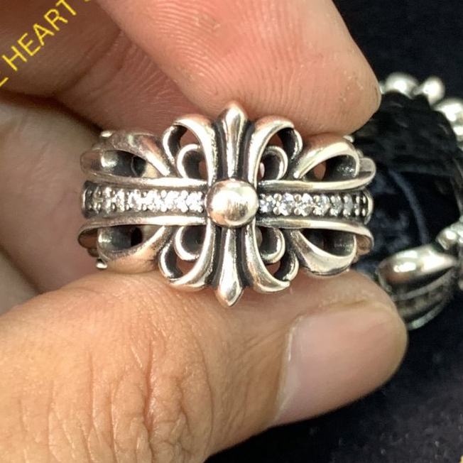 Nhẫn Chrome Heart Double Floral fulldiamond bạc fullbox
