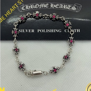 Lắc tay Chrome Heart Tny E Cross bạc đá hồng fullbox cao cấp - Chrome Heart Store