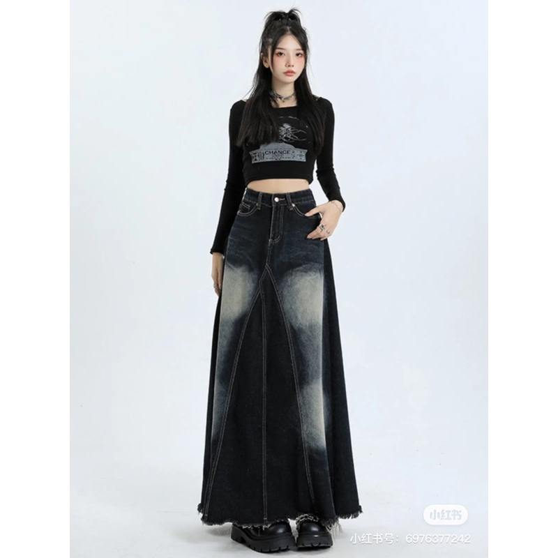 Váy Denim Dài Phong Cách Đường Phố HongKong