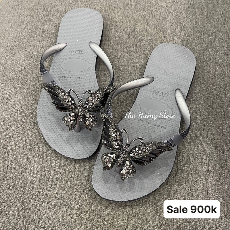 Dép Nữ Kim tuyến xám viền Đính Bươm' chúa đen