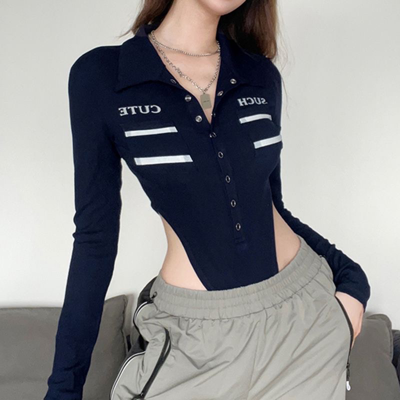 Áo bodysuit nữ tay dài hoạ tiết trơn kẻ ngang ngực đóng khuy hàng qccc chất liệu mềm mại
