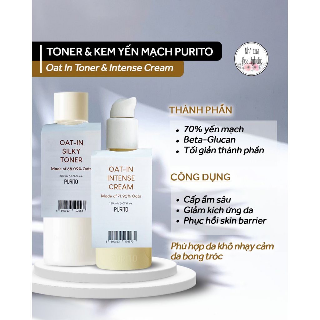 Toner và kem dưỡng yến mạch cho da khô PURITO OAT-IN SILKY TONER & INTENSE CREAM