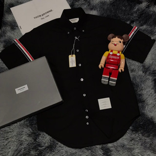 Áo sơ mi thom brown tay ngắn, đen, viền 2 tay, , cao cấp
