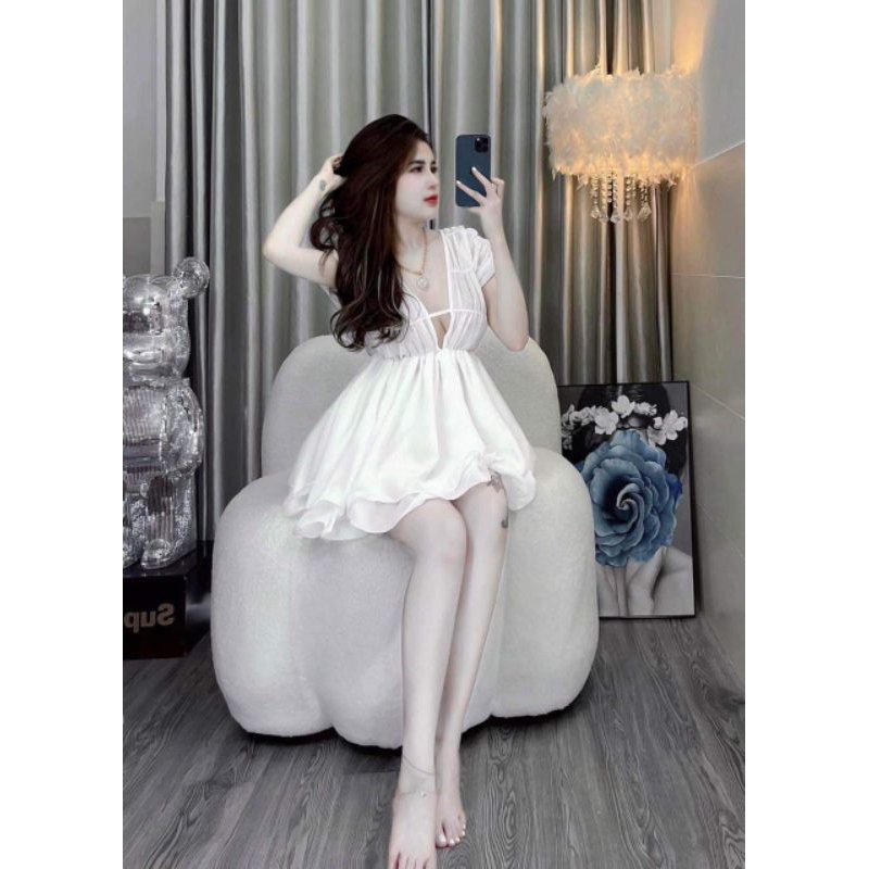 Đầm voan nhún kèm quần chuẩn mẫu