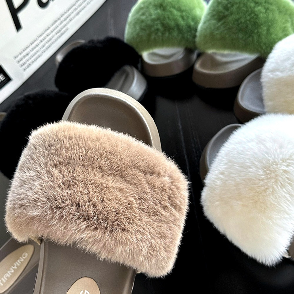 Dép Đế Cao Quai Ngang Phối Lông Nhung Thời Trang Cá Tính