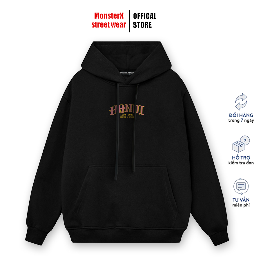 Áo Hoodie nỉ bông Monster X Street Hà Nội Hàng Rong nam nữ form rộng thu đông Local Brand