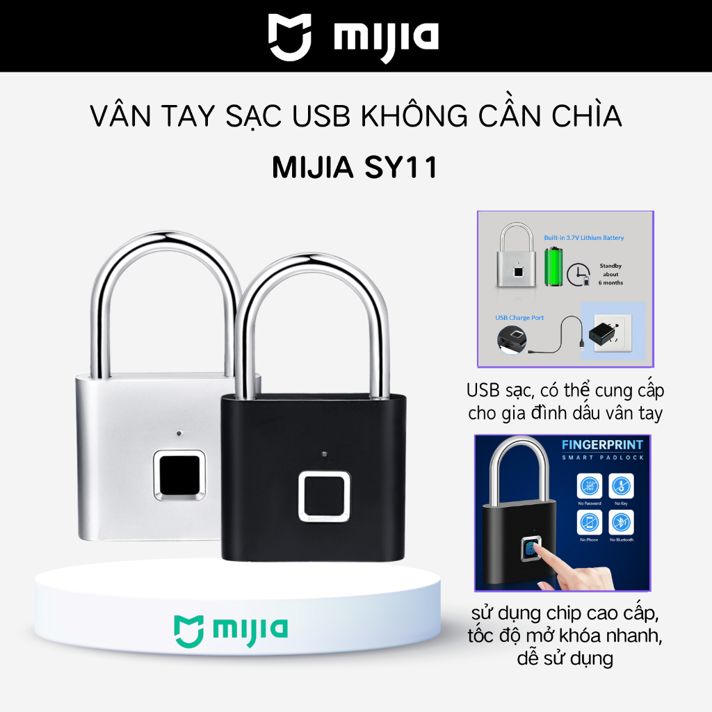 Xiaomi Mijia Khóa Cửa Không Chìa Sạc USB ổ Khóa Thông Minh Vân Tay Mở Khóa Nhanh Con Chip Tự Phát Triển Kim Loại-MI INT