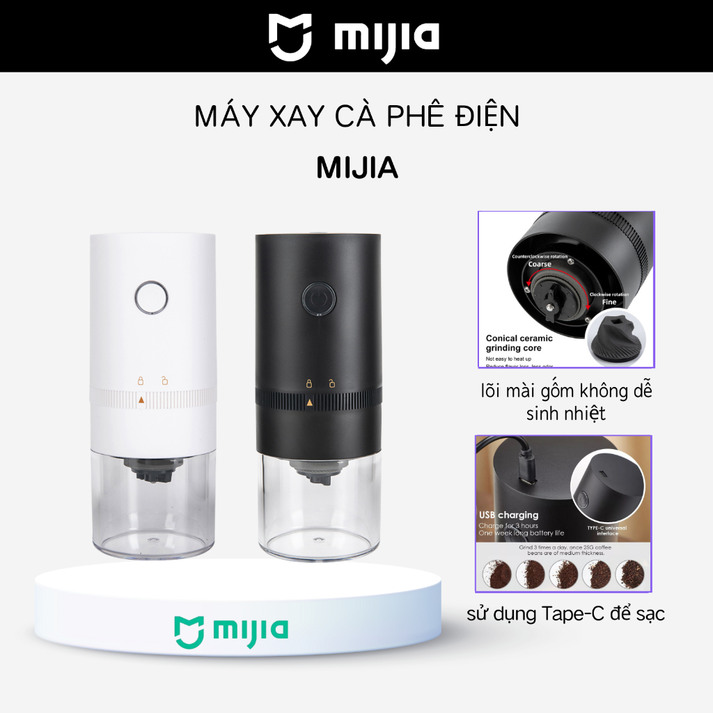 Xiaomi Máy Xay Cà Phê điện Cầm Tay Nâng Cấp Mới Máy Xay Hạt Cà Phê Lõi Gốm Chuyên Nghiệp Sạc USB Type-C-MI INT