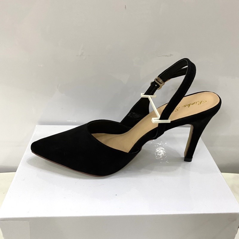 Giày Cao Gót Đen Da Lộn SlingBack