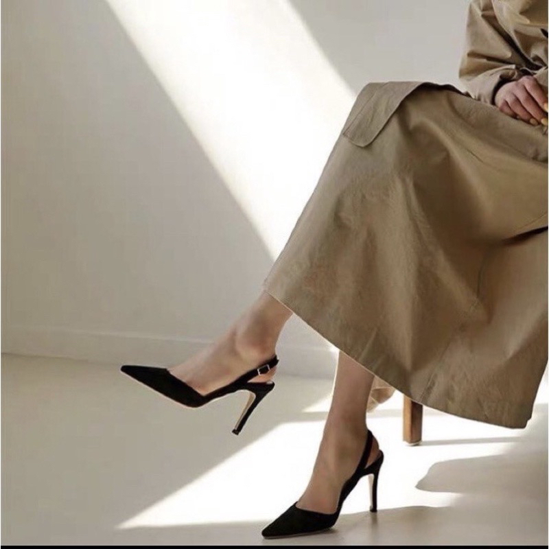 Giày Cao Gót Đen Da Lộn SlingBack