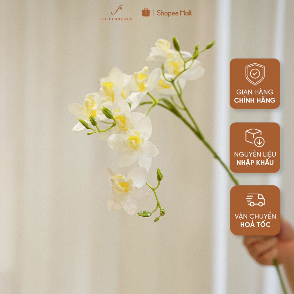 Hoa Lan Đông Á Giả 3 Nhánh LA FLORESTA Chất Liệu Lụa Cao Cấp, Dùng Để Trang Trí Nhà Cửa, Cửa Hàng