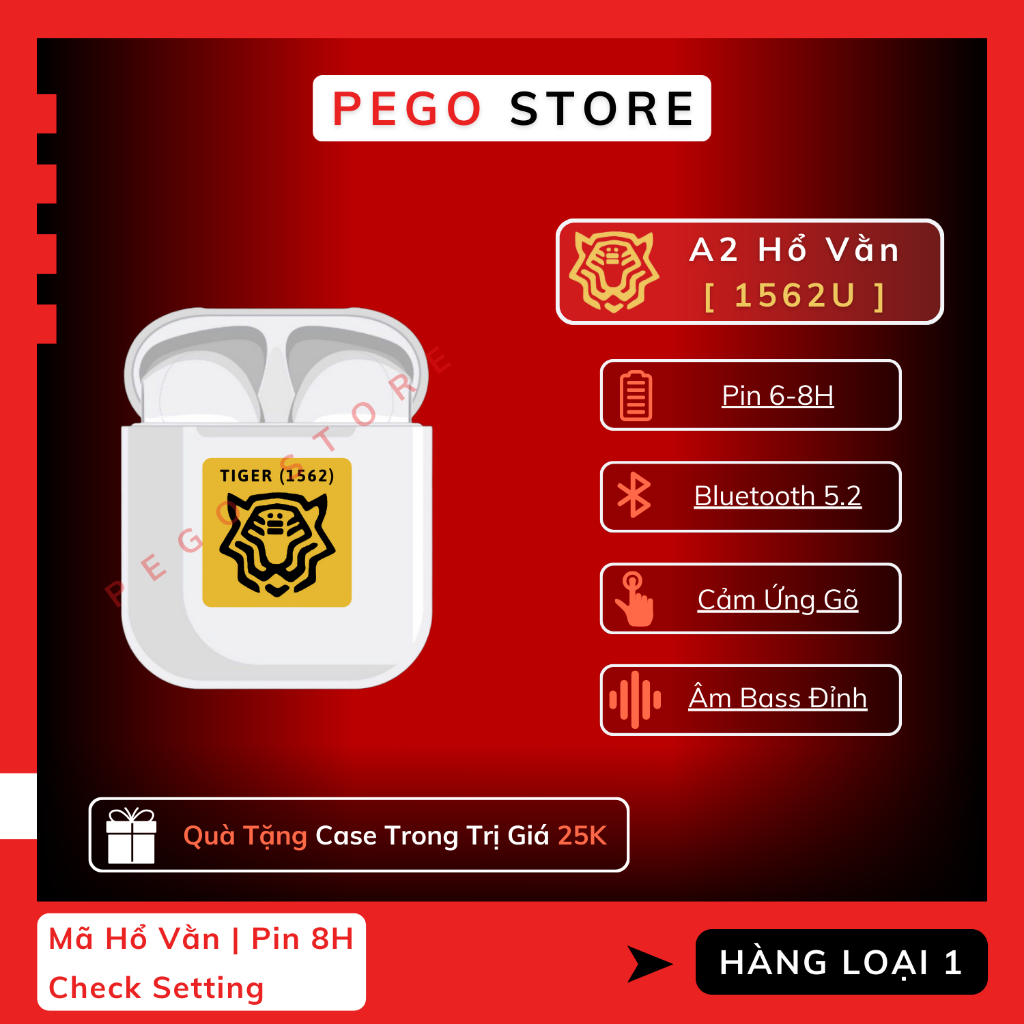 Tai Nghe Bluetooth Gen 2 - Hổ Vằn 1562U Bản Mới 2023 - Pin 8H | Pego Store