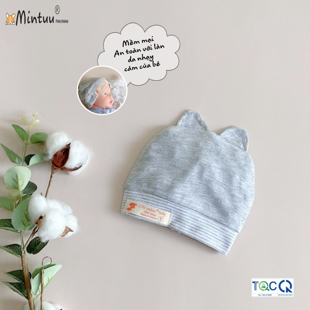 Nón mũ tai thỏ sơ sinh thương hiệu Mintuu chất liệu sợi tre
