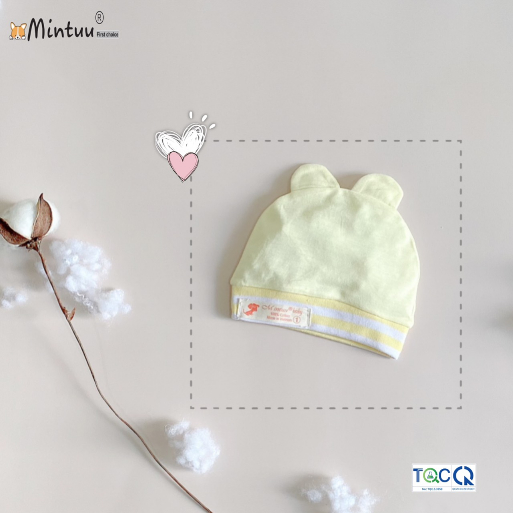Nón mũ tai thỏ sơ sinh thương hiệu Mintuu chất liệu sợi tre