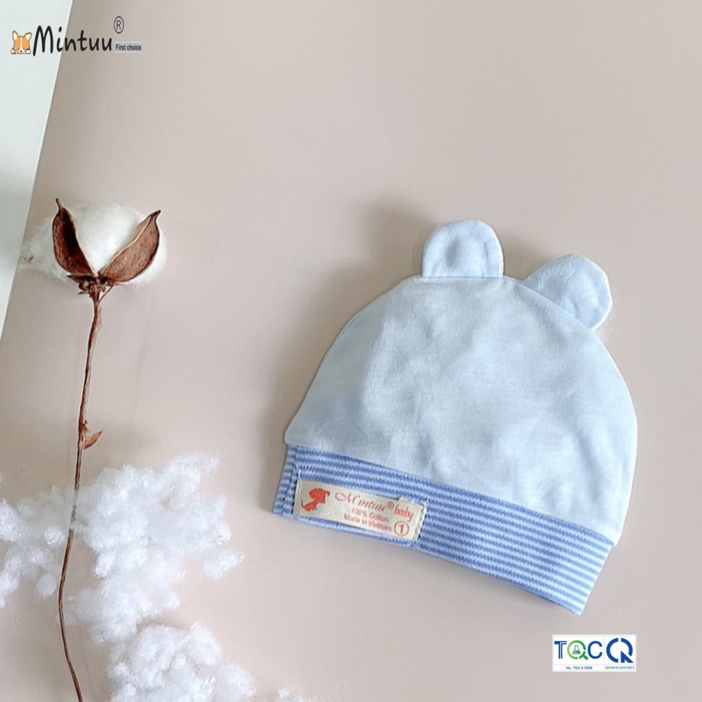 Nón mũ tai thỏ sơ sinh thương hiệu Mintuu chất liệu sợi tre