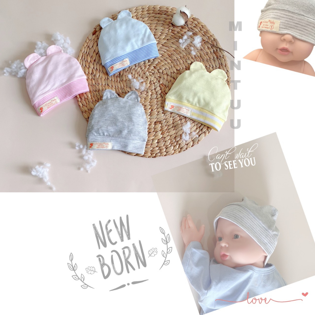 Nón mũ tai thỏ sơ sinh thương hiệu Mintuu chất liệu sợi tre