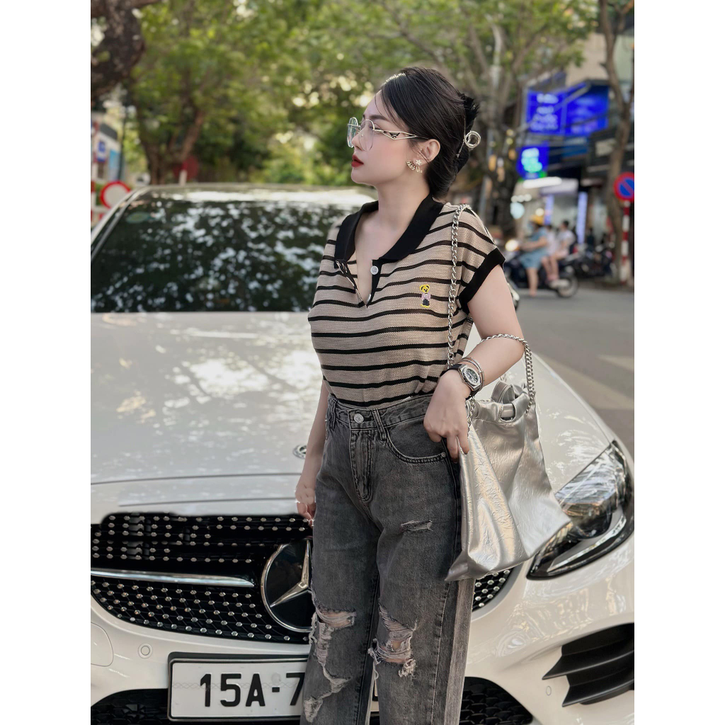 QUẦN BAGGY JEANS NỮ LƯNG CAO RÁCH CHỮ M KÈM NÚI MÀU XÁM ĐẬM LAI CUỐN THỜI TRANG SIÊU BỤI