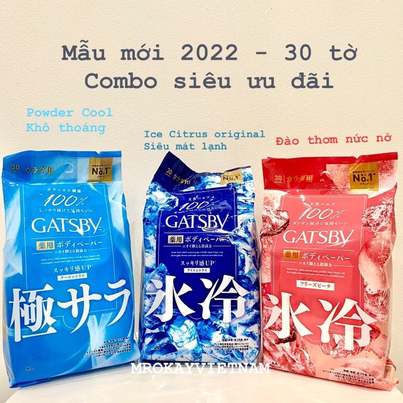 Khăn ướt mát lạnh khử mùi cơ thể Gatsby Body Ice Citrus 30 tờ