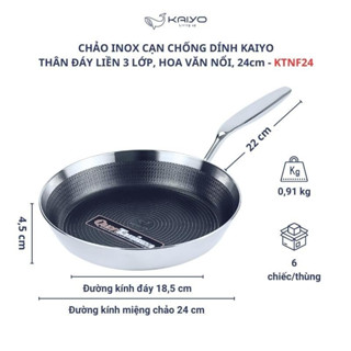 Chảo đúc inox chống dính vân nổi Kaiyo Chảo chống dính đáy từ 20 24 26cm Thương hiệu Nhật