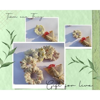 Cột tóc vải scrunchies vải linen hoa nhí size mini