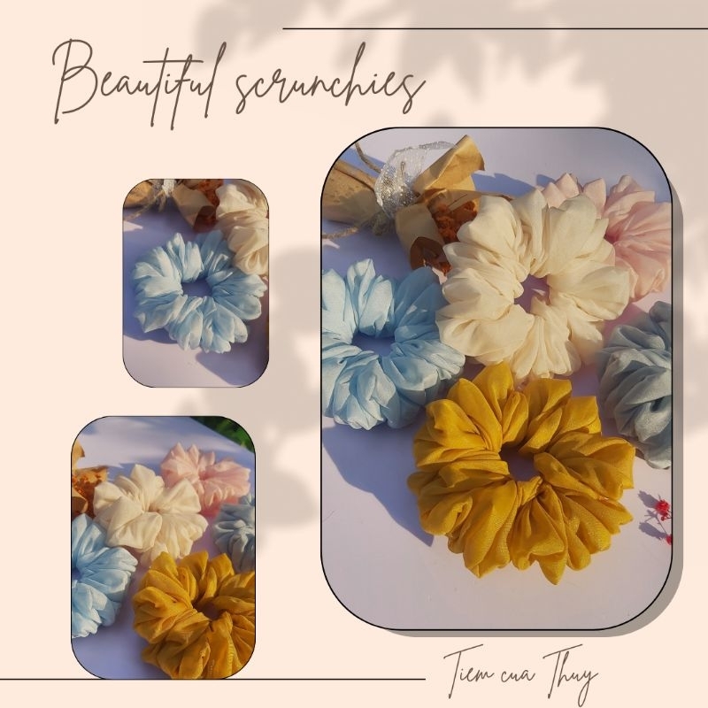 Cột tóc vải scrunchies vải tơ trơn siêu bồng siêu nhún