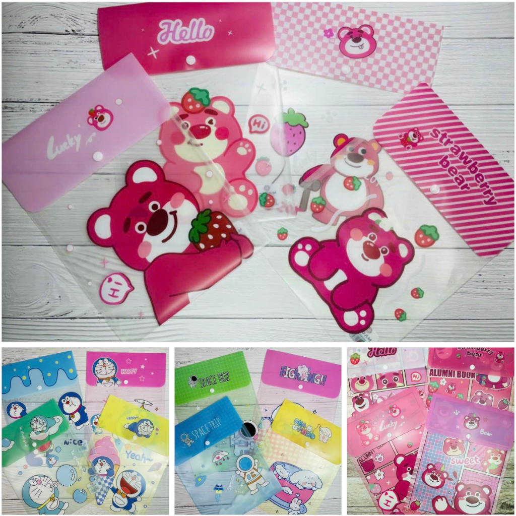 Bìa Nút Đứng Gấu Dâu Khổ A4, Bìa Nút Đứng Hoạt Hình Dễ Thương, Bìa Nút Đứng Đôrêmon, Bìa Đựng Hồ Sơ Sanrio