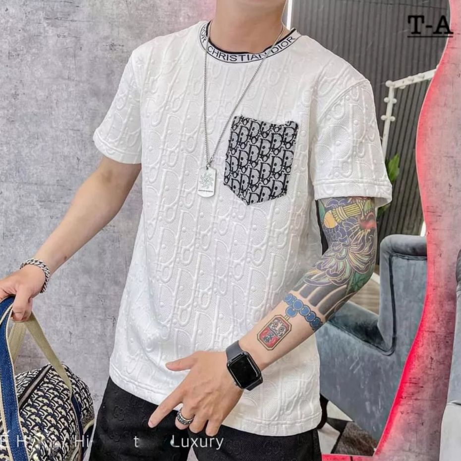 Áo thun nam cổ tròn Áo phông nam chữ nổi thêu mịn đẹp