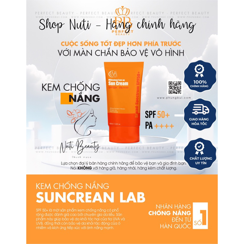 Kem Chống Nắng Hàn Quốc nâng tone ngừa lão hóa cấp ẩm bảo vệ da tránh nắng SPF 50 PA+++ - NUTI