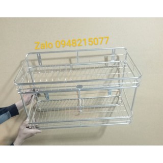 Kệ treo 2 tầng inox  có sóng đĩa,có móc treo  30*70*40, ship hoả tốc